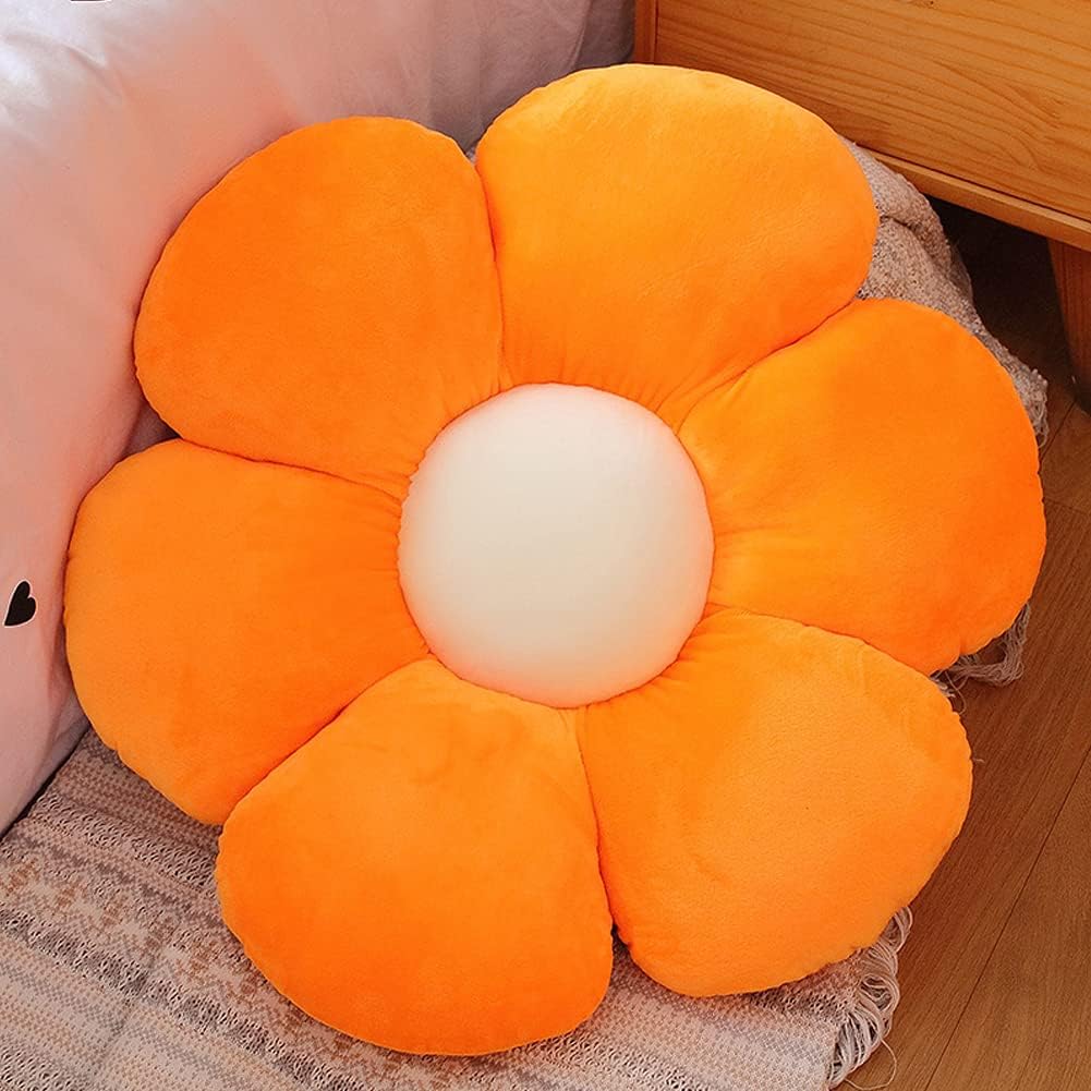 lannery Flower Plush Throw Pillows, Flower Floor Pillow Seating Cushion Toy for Reading, Room, Watching TV (19.7", Orange)