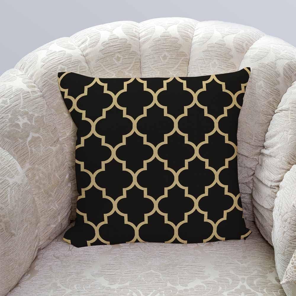 IBILIU Throw Pillow Covers Black and Gold Tan Quatrefoil Pattern Cushion Pillow Case Home Decor Pillowcase 18x18 Inches
