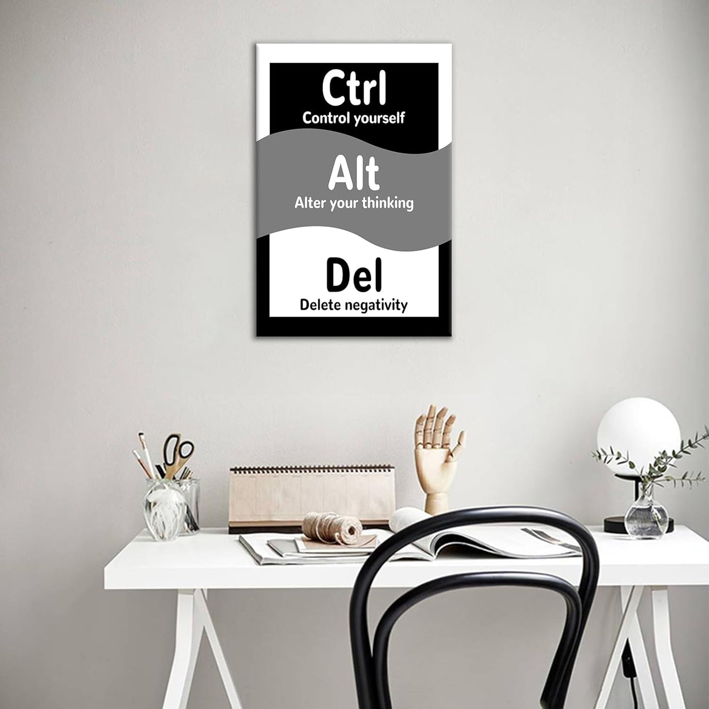 Inspirational Canvas Wall Art Ctrl Alt Del Motivational Home Decor Entrepreneur Quotes Picture Poster Modern Inspiring Artwork for Modern Home Bedroom Bathroom Gym Stretched and Framed [12''Wx18''H]
