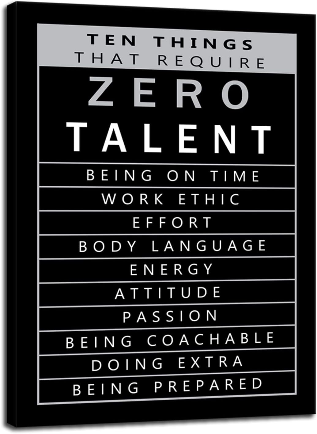 Inspirational Wall Art Ten Things that Require Zero Talent Motivational Office Pictures Prints on Canvas Inspiring Entrepreneur Quotes Posters Painting Artwork Wall Decor Ready to Hang[30"W X 40"H]