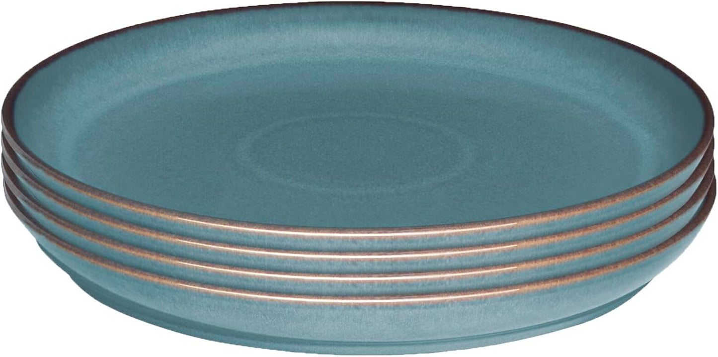 Denby - Azure Coupe Medium Plates Set of 4-8.25in Dinner, Lunch, Salad Plates For Everyday Use - Blue Ceramic Stoneware Tableware - Dishwasher & Microwave Safe - Scratch & Chip Resistant