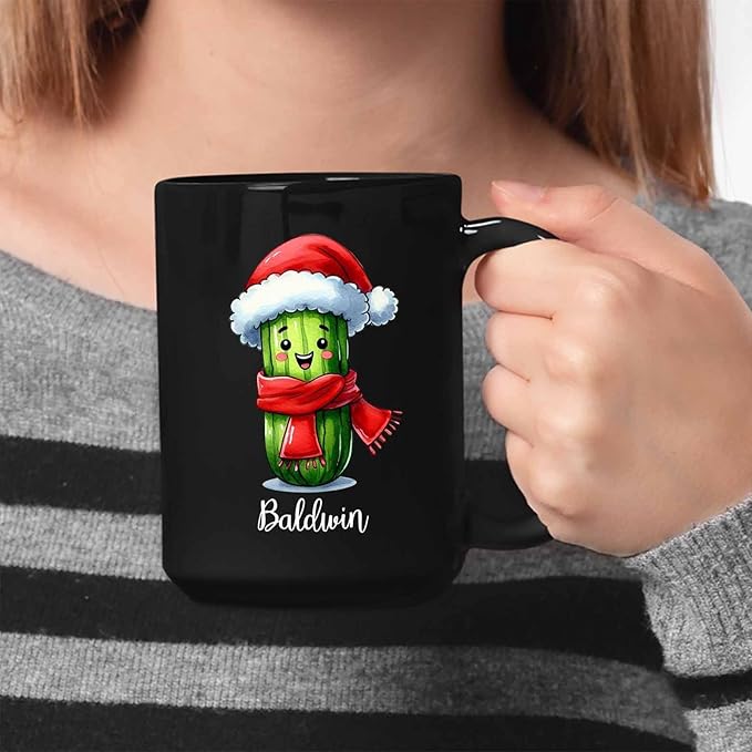 Vegetable Cups, Personalized Cucumber Coffee Mug For Cucumber Lovers, Cucumber Fans Cup, Cucumber Mug, Custom Cucumber Wearing Santa Hat Tea Cup, Cucumber Enthusiast Black Ceramic Mug 11oz 15oz