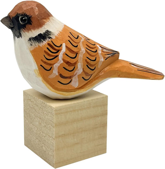 Hand Carved Bird Figurines, Hand-Painted Sculpted Wooden Birds, Wood Bird Sculptures for Home Decoration, Hand Crafted Life Like Bird Statues, Ideal Gifts for Bird Lovers (Sparrow)