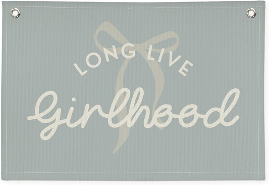 Blue Girls Room Decor, Long Live Girlhood Coquette Bow Cute Nursery Playroom Wall Hanging Linen Banner Flag, Baby Blue Kids,Toddler Bedroom Decorations, Baby Showers Newborn Gift 30x20,girlroom