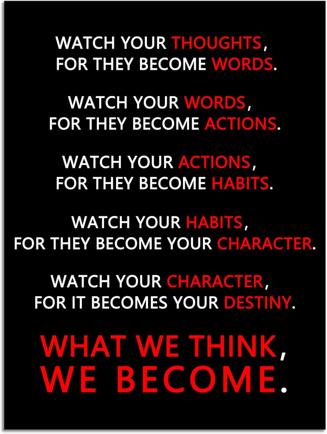 Inspirational Wall Art Watch Your Thoughts Motivational Canvas Painting Office Decor Modern Inspiring Entrepreneur Quotes Posters Prints Artwork Living Room Home Framed Ready to Hang[18" W x 24" H]