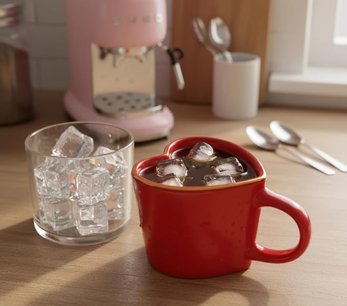 15.5 oz Large Heart Mug with Gold Heart Spoon – Romantic Stoneware Coffee Cup, 460ml Holiday Drinkware, Christmas, Anniversary, Birthday Gifts for Couples, Her, Boyfriend, Girlfriend