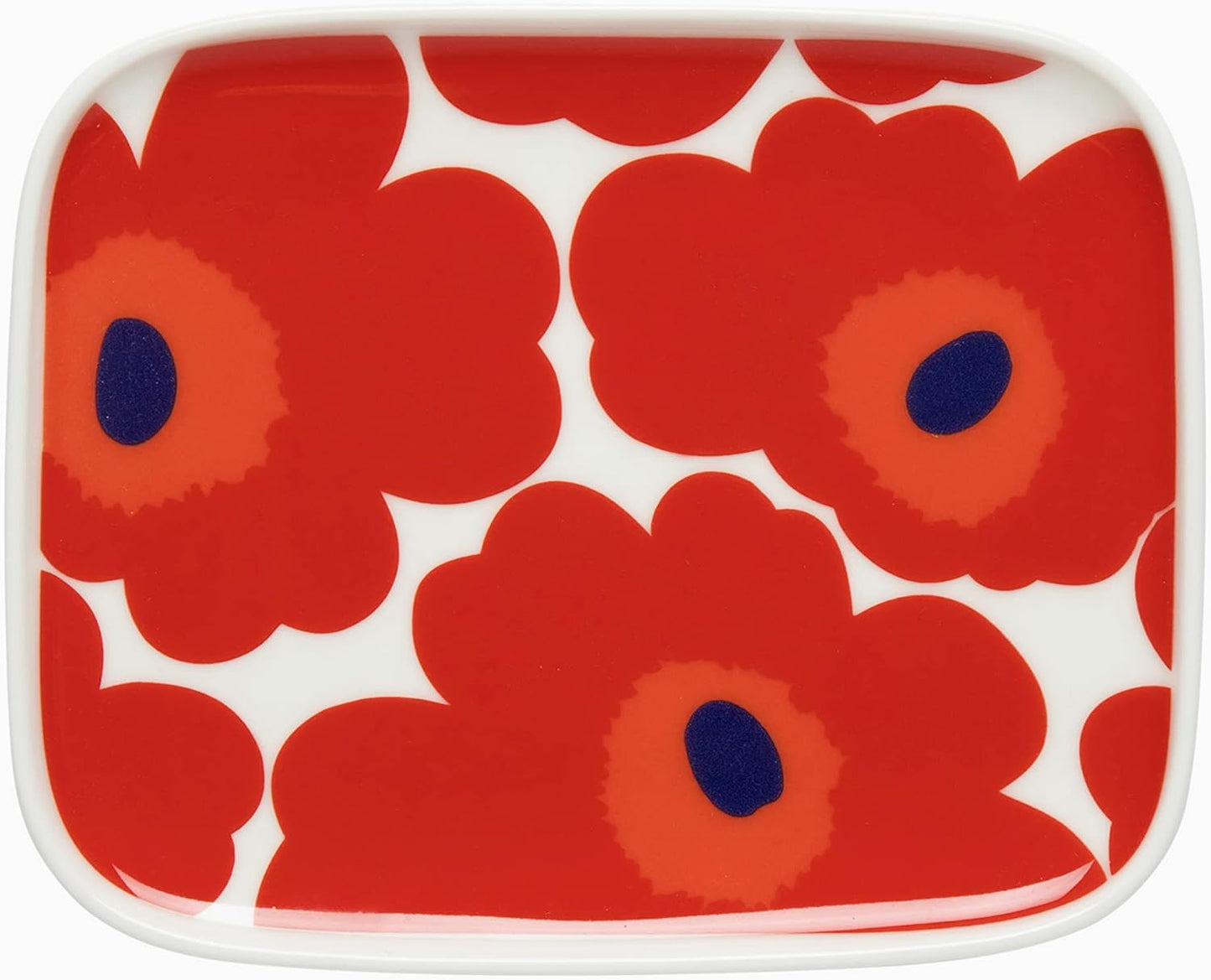 MARIMEKKO Unikko Oiva Stoneware Rectangular Plate — Refine Your Kitchen Décor with Our Iconic Red & White Stoneware — Serving Plates to Elevate Your Dining Experience (6 in x 5 in)