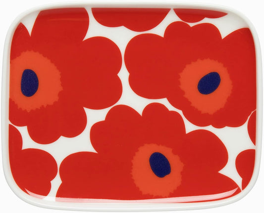 MARIMEKKO Unikko Oiva Stoneware Rectangular Plate — Refine Your Kitchen Décor with Our Iconic Red & White Stoneware — Serving Plates to Elevate Your Dining Experience (6 in x 5 in)