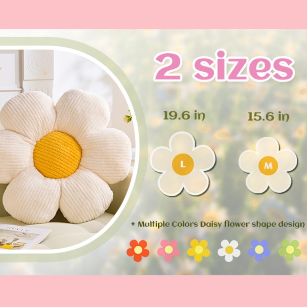 Daisy Shaped Throw Pillow - Yellow Flower Plush Cushion, 19.6" Decorative Seating