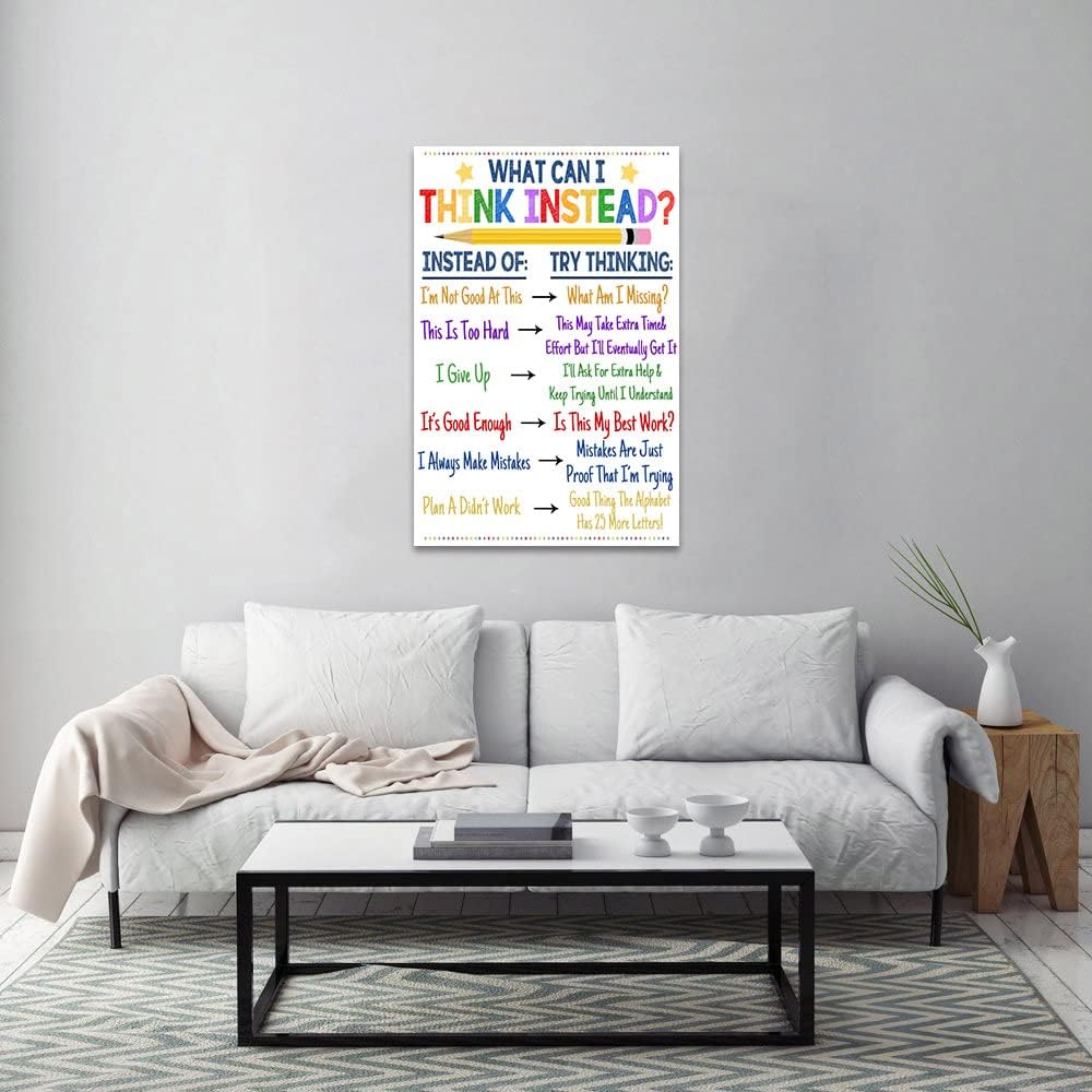 Large Living Room Decor Motivational Framed Wall Art Canvas Paintings with Positive Quotes What Can I Think Instead Wall Pictures Modern Home Office Wall Hangings Framed Easy to Hang-24 inch x 36 inch
