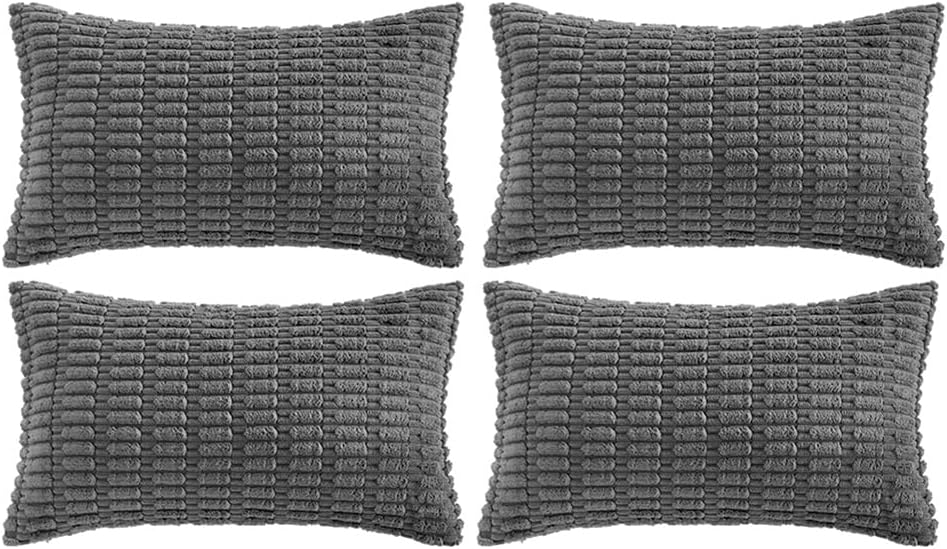 Fancy Homi 4 Packs Dark Grey Decorative Throw Pillow Covers 12x20 Inch for Couch Bed, Rustic Modern Farmhouse Boho Home Decor, Soft Plush Corduroy Gray Cute Square Accent Cushion Case 30x50 cm