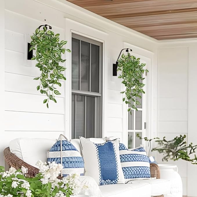 DILATATA Fake Hanging Plants Artificial Hanging Plants 22" Faux Wandering Jew Hanging Leaves Plants for Wall Shelf Home Indoor Outdoor Decor - 5 Pack