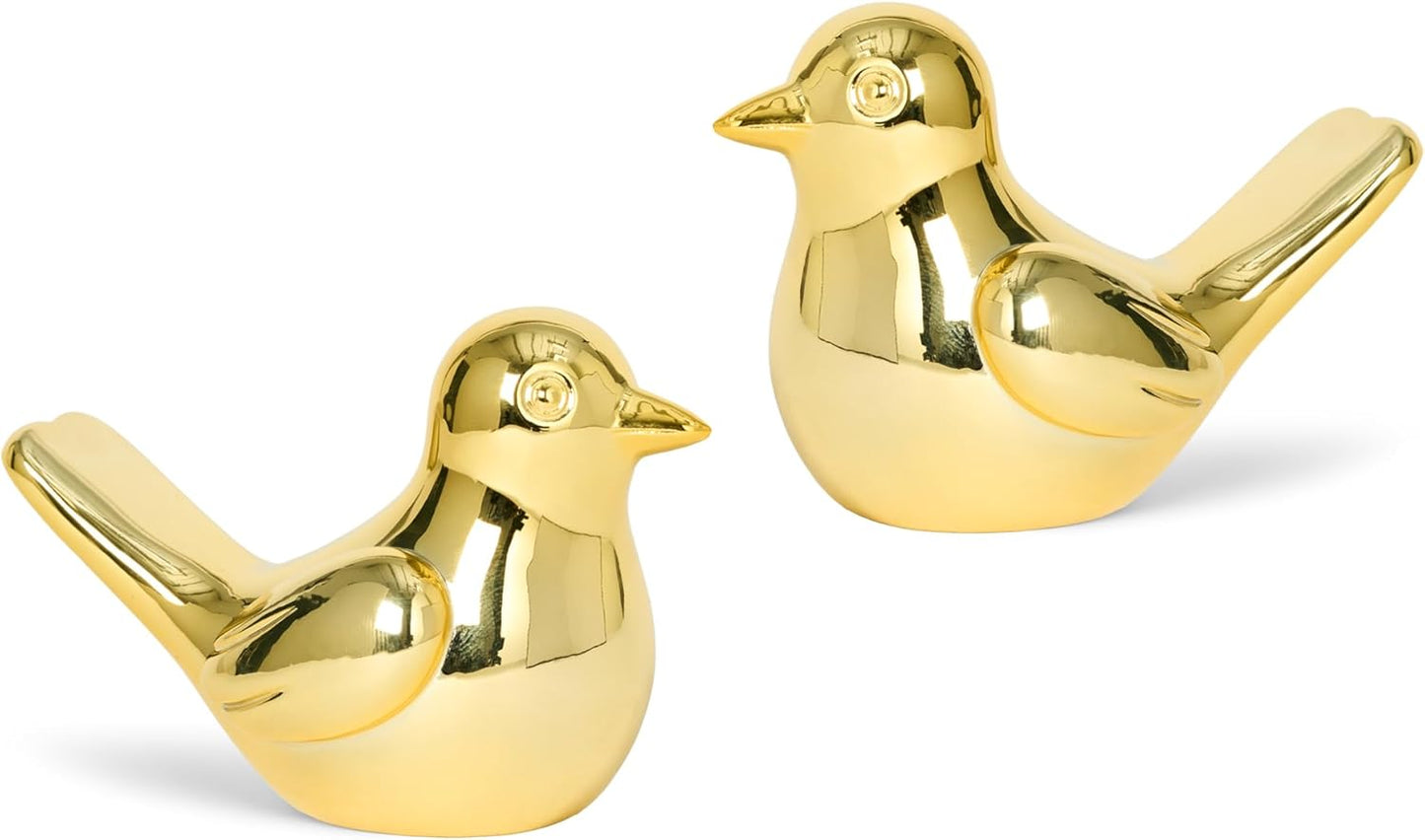 Bird Statue, 2-Pack 4 inch Shiny Gold Accent Knick Knacks Gifts, for Home Office Shelf Desk Coffee Table Decoration