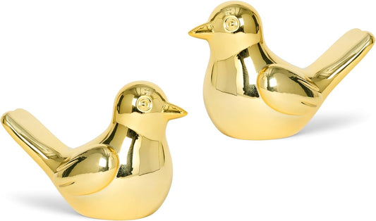 Bird Statue, 2-Pack 4 inch Shiny Gold Accent Knick Knacks Gifts, for Home Office Shelf Desk Coffee Table Decoration