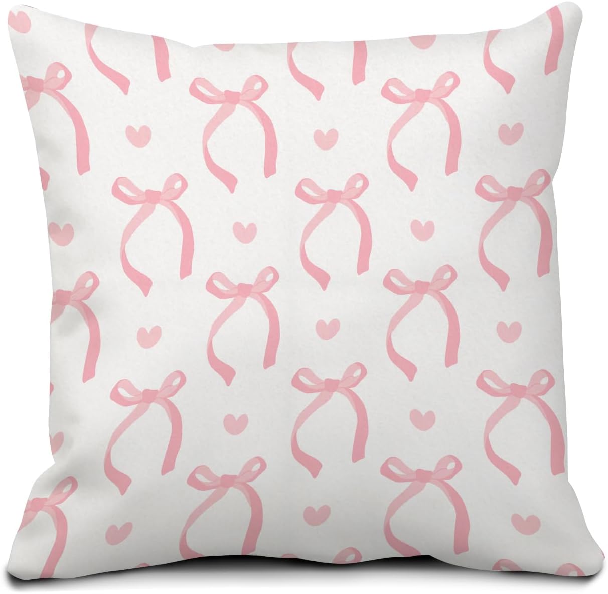 Decorative Throw Pillow Covers 18x18 Inch, Cute Home Decor for Living Room Outdoor Funny Pillowcase Polyester Cushion Case Pink White Bows