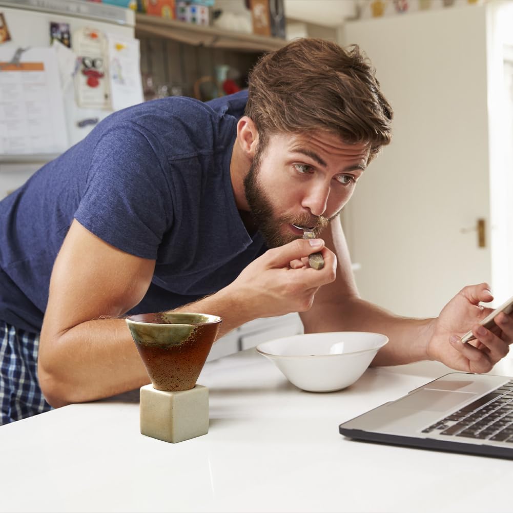 Japanese Coarse Pottery Mug, Triangular Cone Porcelain Cup with Square Base for Espresso Office and Outdoor Picnic Coffee Mugs Style Ceramic Tea Cups Shape Retro Heat Resistant (Type 3)