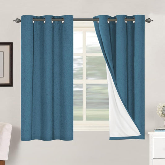 H.VERSAILTEX 100% Blackout Curtains for Bedroom Thermal Insulated Linen Textured Curtains Heat and Full Light Blocking Drapes Living Room Curtains 2 Panel Sets, 42x54 Inch, Blue Sapphire