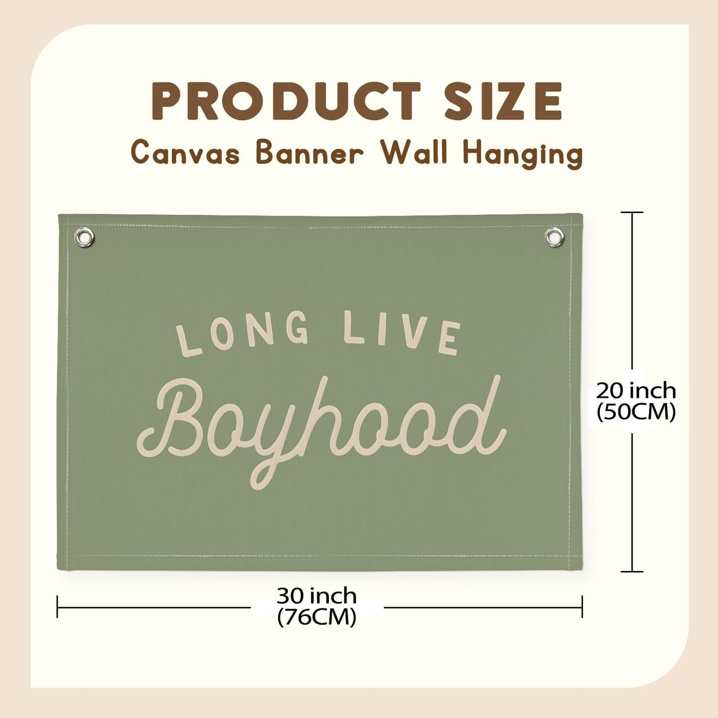 Long Live Boyhood Boys Room Decor, Sage Green Nursery Playroom Toddler Boy Linen Canvas Banner Wall Hanging Flag Baby Little Boy Kids Teen Room Bedroom Decorations, 30x20 Inch