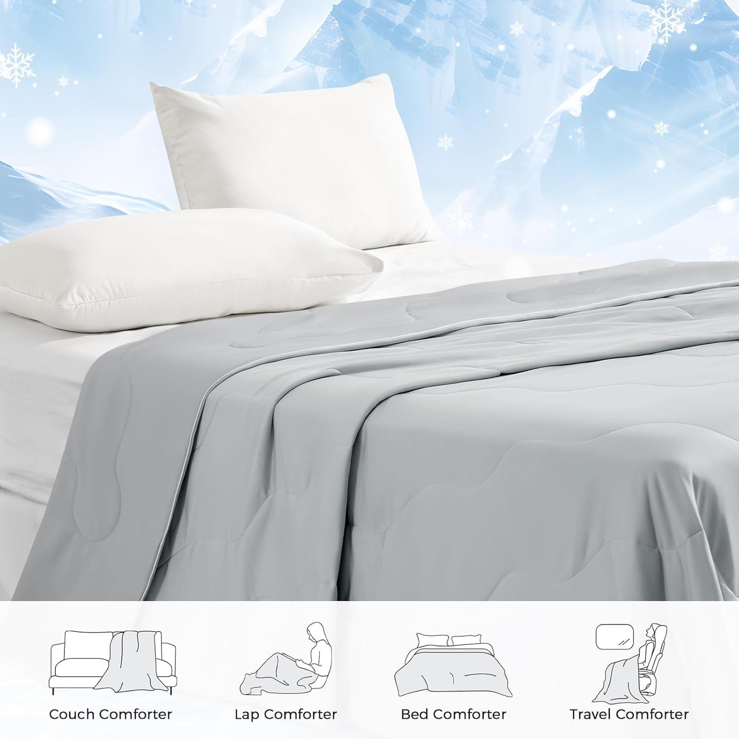 COHOME Cooling Comforter Queen/Full, Cooling Blanket for Hot Sleeper and Night Sweats, Cold Touch Fabric Absorbs Body Heat, Double-Sided Cool Design Soft Fluffy (Grey, (90"x90"))