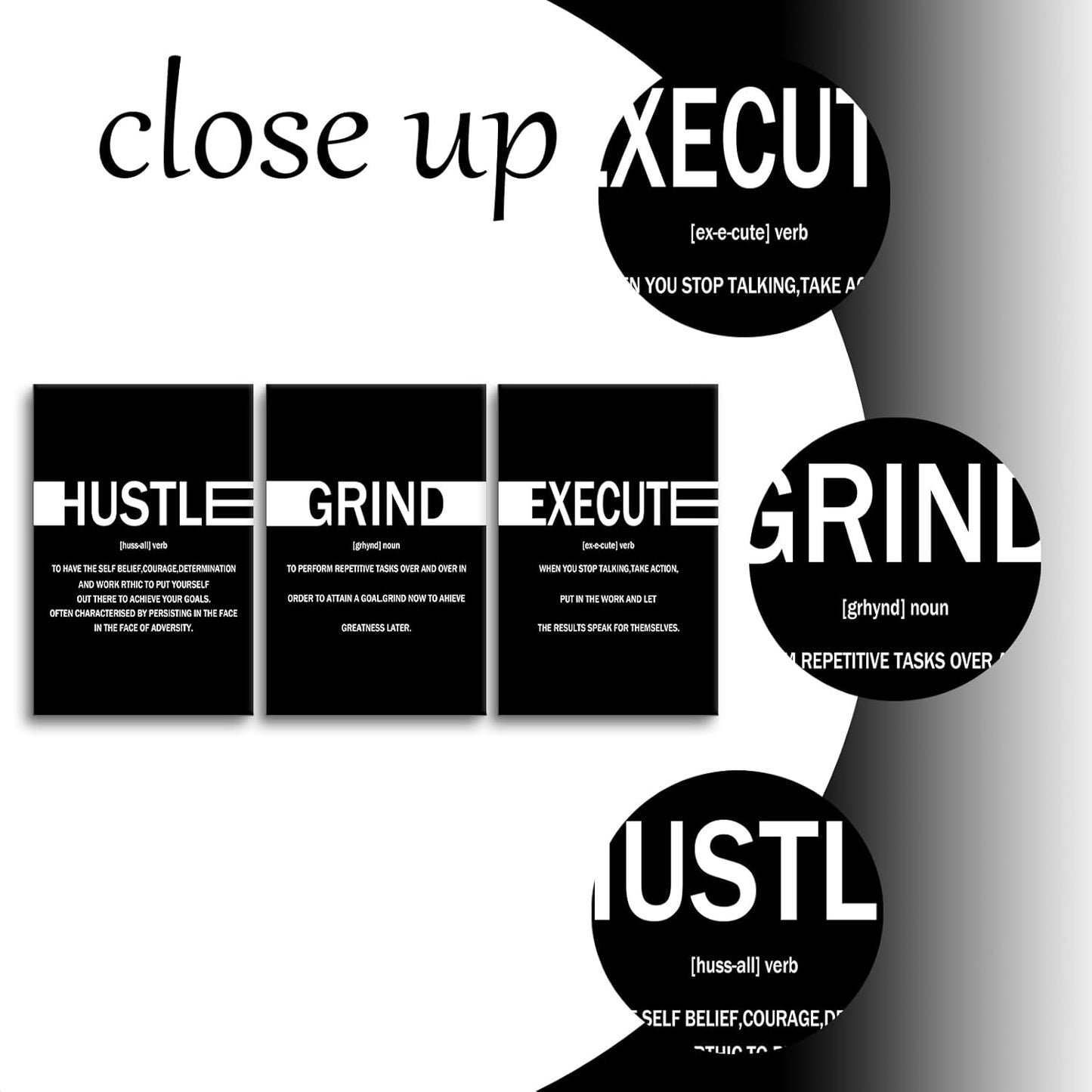 Inspirational Hustle Grind Execute Positive Wall Art Entrepreneur Quotes Print Picture Modern Wooden Canvas Framed Artwork for Home Living Room Office Artwork Stretched and Framed [72''Wx36''H]