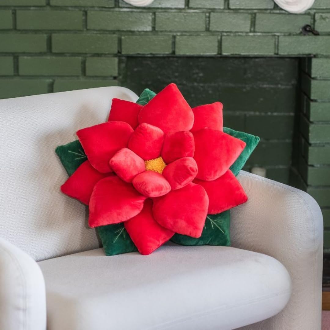 Green Philosophy Co. Poinsettia Pillow - Christmas Red