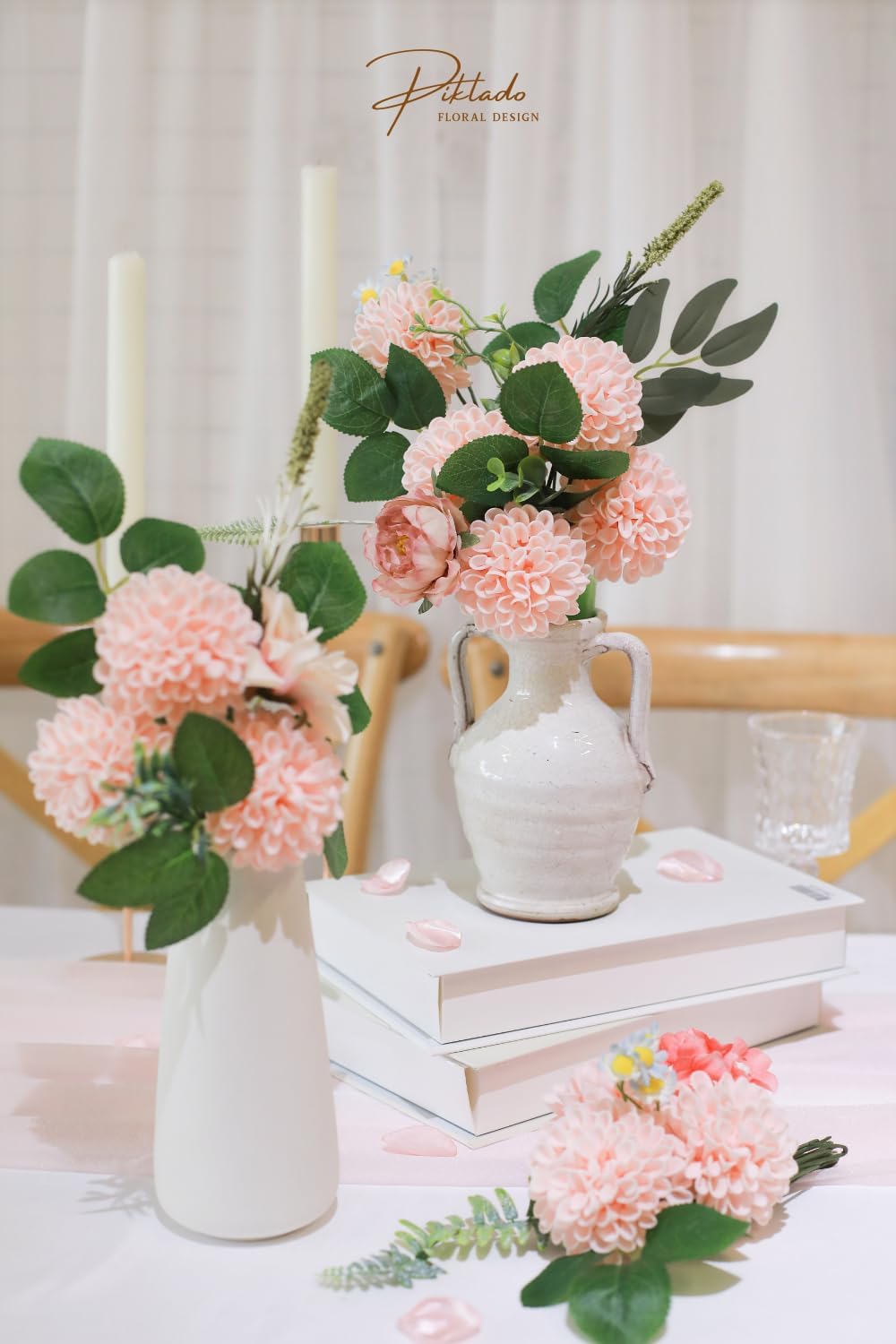 Faux Wedding Dahlia Flowers 25 Pink Roses with Stems for DIY Wedding Decor Centerpiece Arrangement Bouquet (Blush)