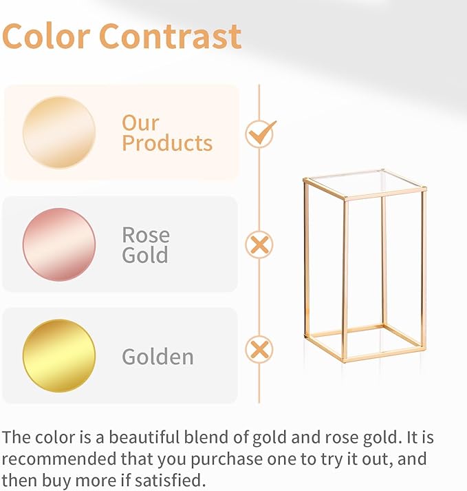 Nuptio 10 Pcs Gold Vase Metal Column Stand Road Lead Geometric Centerpiece Vase for Tables, 15¾ inch Tall Floor Vases Decorative Tall Flower Rack for Home Event Party Wedding Decorations for Reception