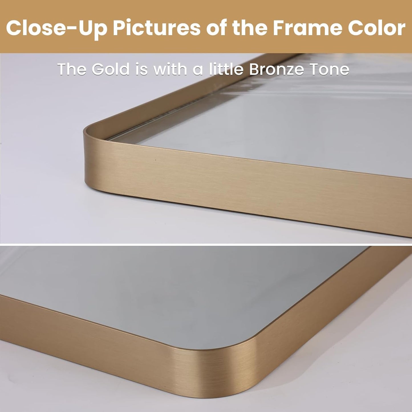 LOAAO 72”X32” Gold Bathroom Mirror, Rounded Rectangle Gold Frame Mirror, Brushed Gold Bathroom Vanity Mirror Wall-Mounted, Anti-Rust, Tempered Glass, Hangs Horizontally or Vertically