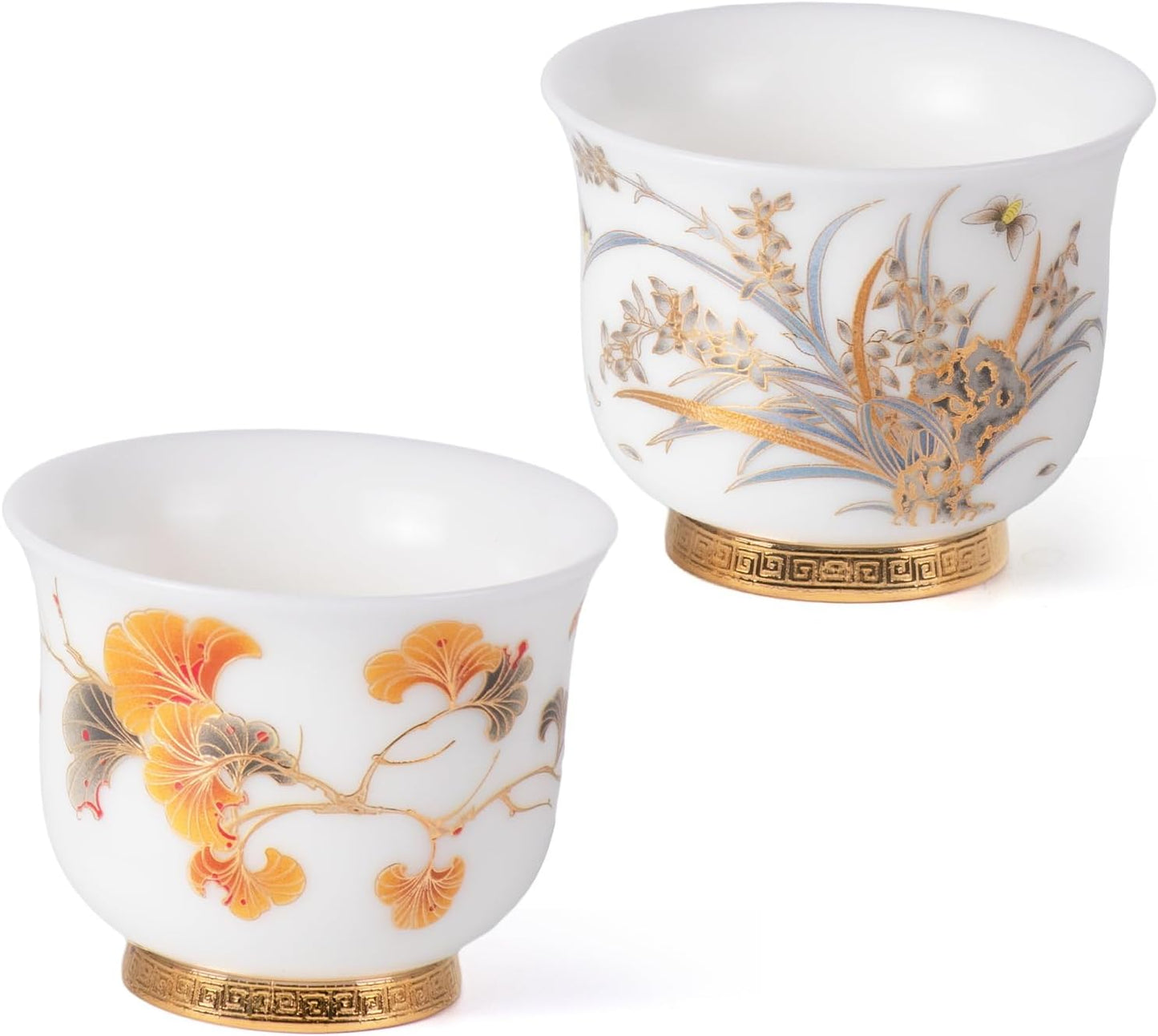 KAMMAK Ceramic Tea Cups Small, Cute Vintage Coffee Cup Set of 2, Porcelain Teacups Espresso Mug, 3.9oz Hand Painted Chinese Afternoon Tea Party Mugs, Birthday Gift for Women Men, Reversible