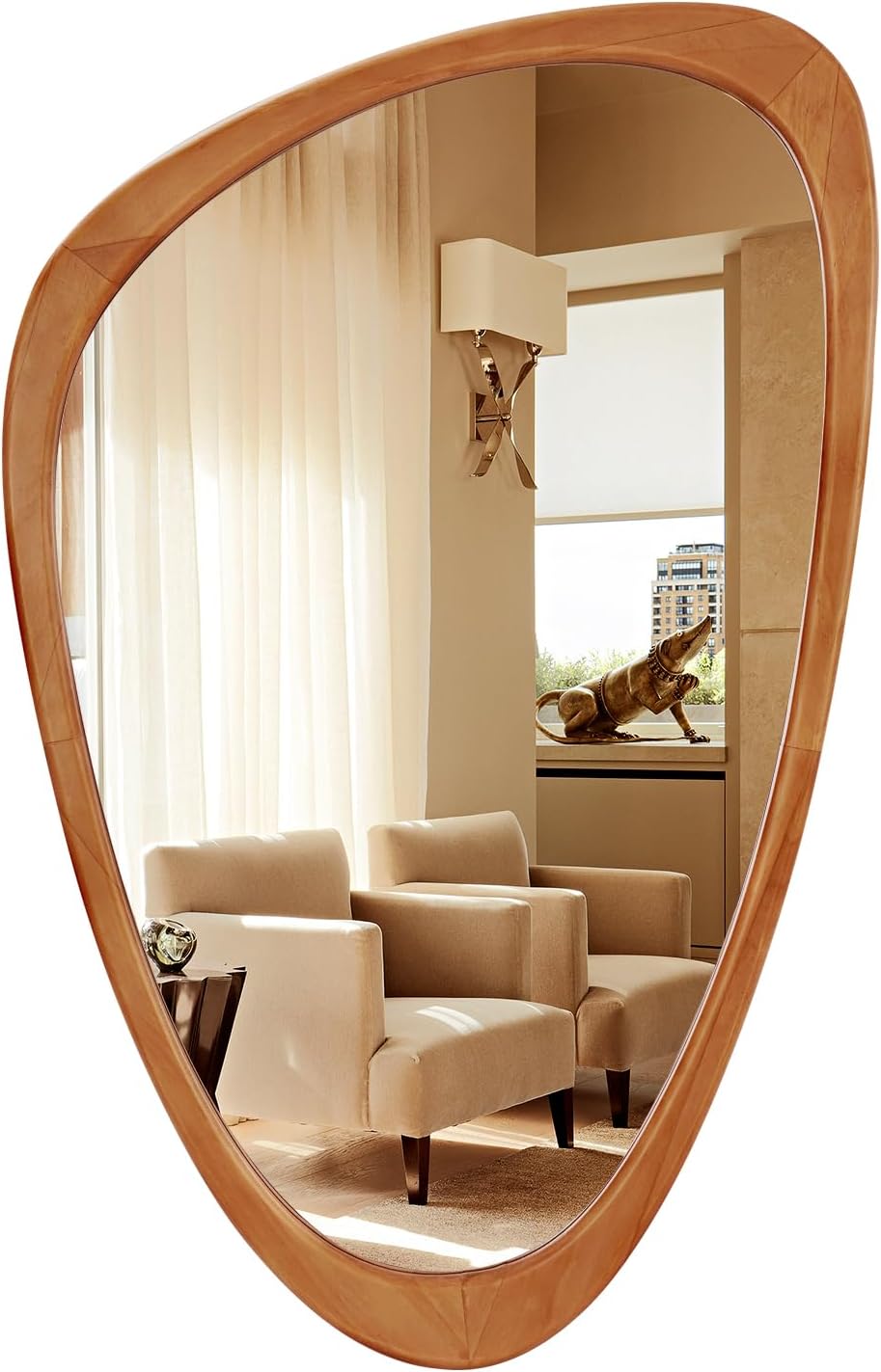 HOMECOOKIN Asymmetrical Mirror Wood, 19.5" x 30.5" Irregular Wall Mirror Wood Framed Mirror Decor for Bathroom Living Room Bedroom Entryway