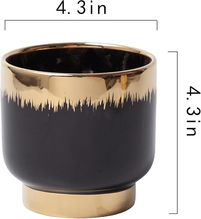 LB Black Gold Ceramic Planters for Indoor Plants, Succulent Plant Pots Ceramic Plant Pot, Modern Flower Pots for Living Room Office Home Decor, Round Flower Pot of 4.3 Inch(Plant Not Included)