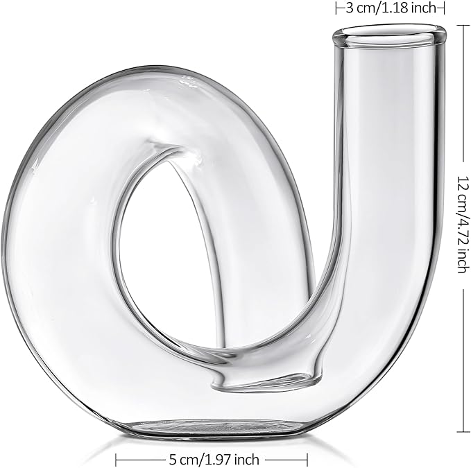 Joeyan Handmade Small Glass Flower Vase,Decorative Geometric Glass Bud Vase for Modern Home Centerpieces Living Room Office,4.72" Abstract Clear Vase for Single Flower and Dry Flowers