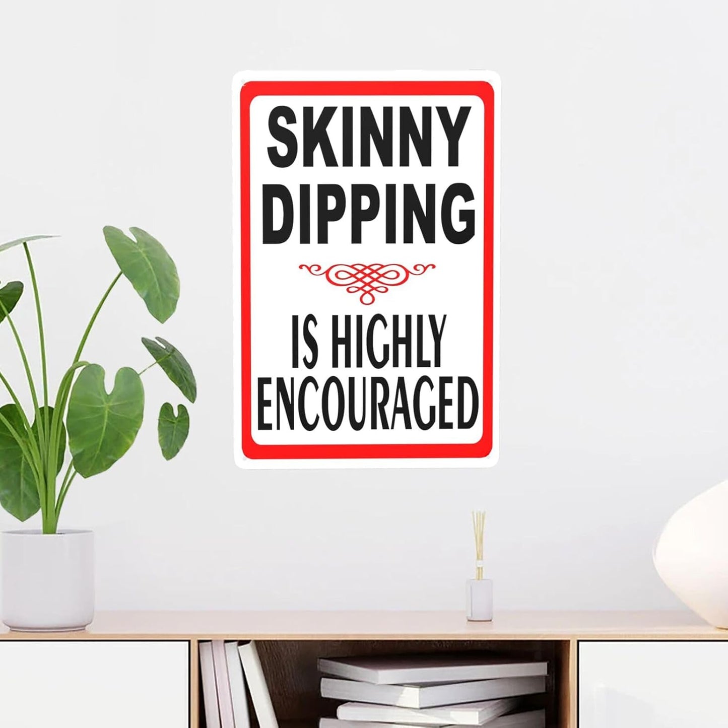 Metal Tin Skinny Dipping Highly Encouraged Sign For The Inconvenience Sign for Outdoor & Indoor 12x8 Inches