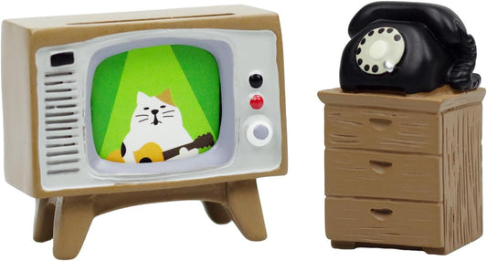 Cute Mini TV and Telephone Cabinet Figurine for Living Room,Shelf Decor Cute Design Perfect Cute Cat Gift for Cat Lovers
