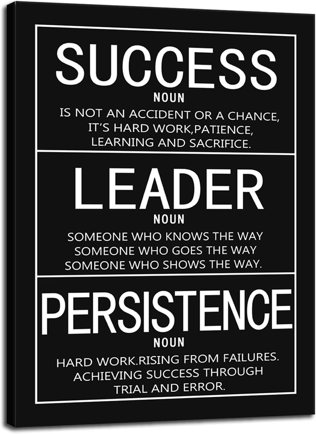 Inspirational Canvas Wall Art Success Noun Leader Noun Persistence Noun Motivational Picture Painting Posters Prints Artwork Office Library Wall Decor Framed [30"W X 40"H]