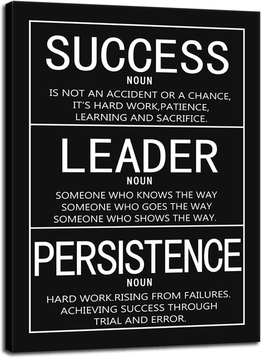 Inspirational Canvas Wall Art Success Noun Leader Noun Persistence Noun Motivational Picture Painting Posters Prints Artwork Office Library Wall Decor Framed [30"W X 40"H]