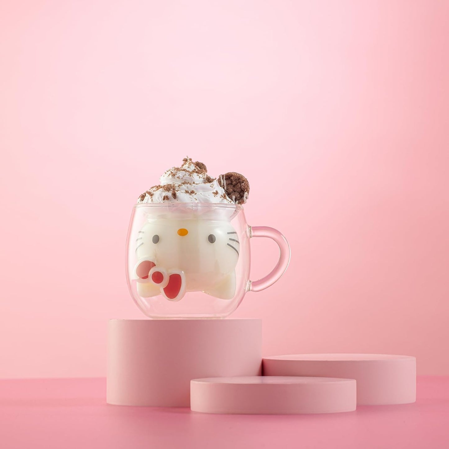 JoyJolt Hello Kitty 3D Espresso Cup, 5.5 oz Double Wall Glass Cup with 3D Design, Insulated Espresso Shot Glass, Kawaii Sanrio Cup for Double Shot Coffee or Tea, Hello Kitty Kitchen Stuff
