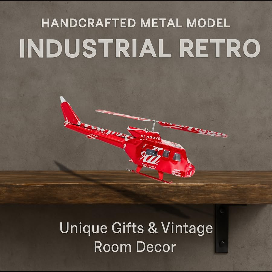 DYI Handcrafted Helicopter Model Made from Recycled Beer Cans — Small — Unique Gift for Beer Lovers, Dad, or Collectors — Eco-Friendly Bar Décor (Red-Large)