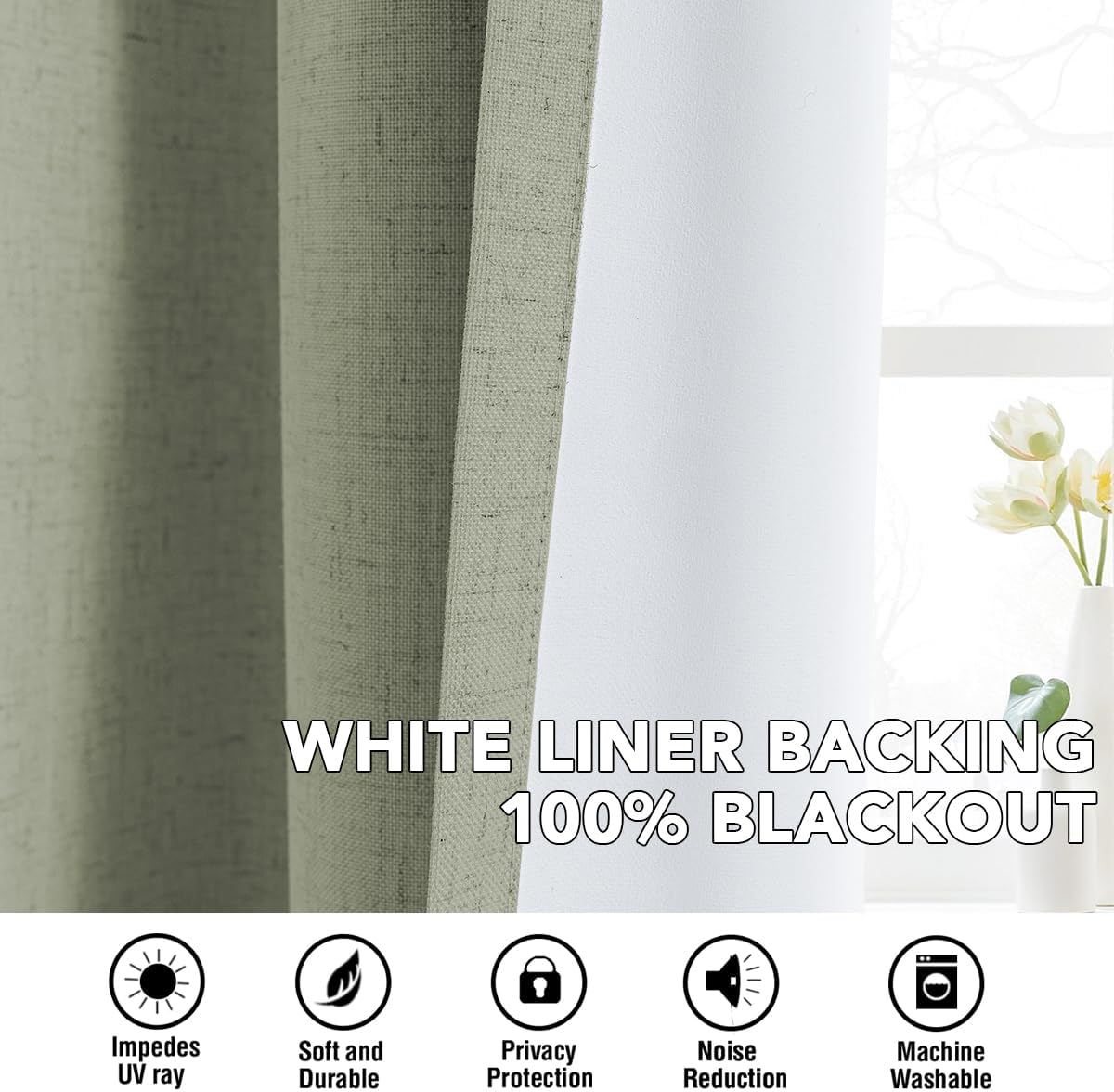 H.VERSAILTEX Linen Curtains 100% Blackout Curtains for Bedroom 84 inch Long Full Light Blocking Nature Linen Blended Window Curtains for Living Room Nickel Grommet (2 Panels, Heathered Tea)