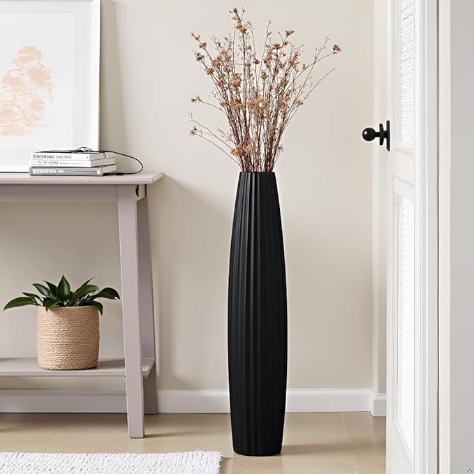 Floor Vases, Tall Floor Vase 23.6 inch (60CM, 1.96FT) Tall Vases, Sturdy Black Vase for Living Room Decor, Resin Black