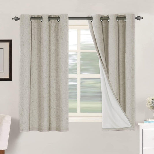 H.VERSAILTEX Primitive Linen Curtains 100% Blackout Curtain Drapes Burlap Fabric Curtains with White Thermal Insulated Liner, Grommet Top Drapes Living Room/Bedroom (2 Panels, 42 x 54 Inch, Stone)