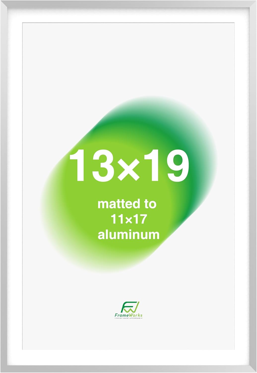 FrameWorks 13x19 Matted to 11x17 Picture Frame – Aluminum Frame w/Tempered Glass, Removable Mat for Photos, Poster, Art, Stylish Wall Frame for Home Decor, Gallery Walls, Office, Living Room - Silver