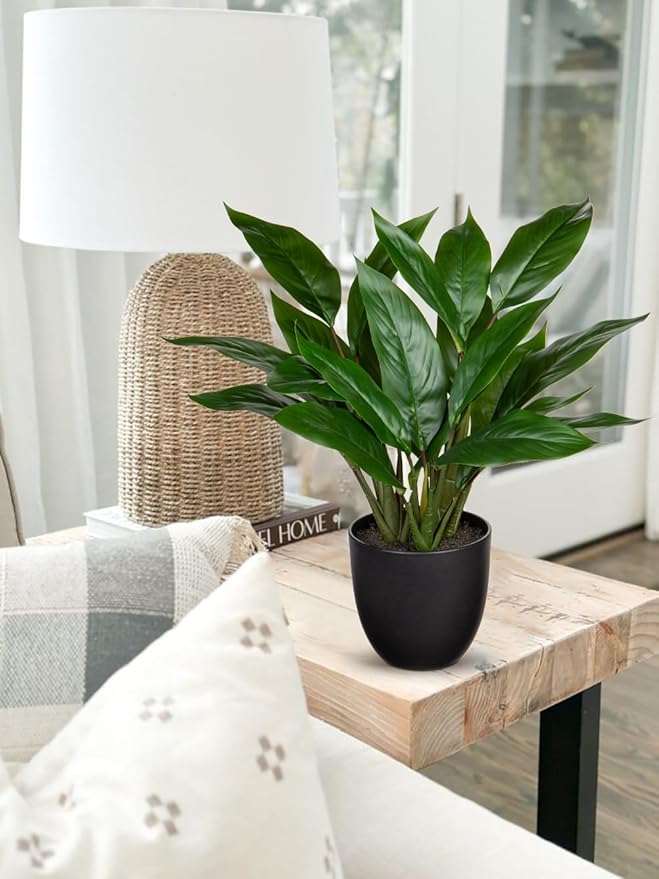 Fake Plants 17'' Faux Plants Artificial Potted Plants Indoor Realistic Fake Cast Iron Plant Artificial Plants with Pot for Home Office Farmhouse Kitchen Bathroom Table Shelf Decor