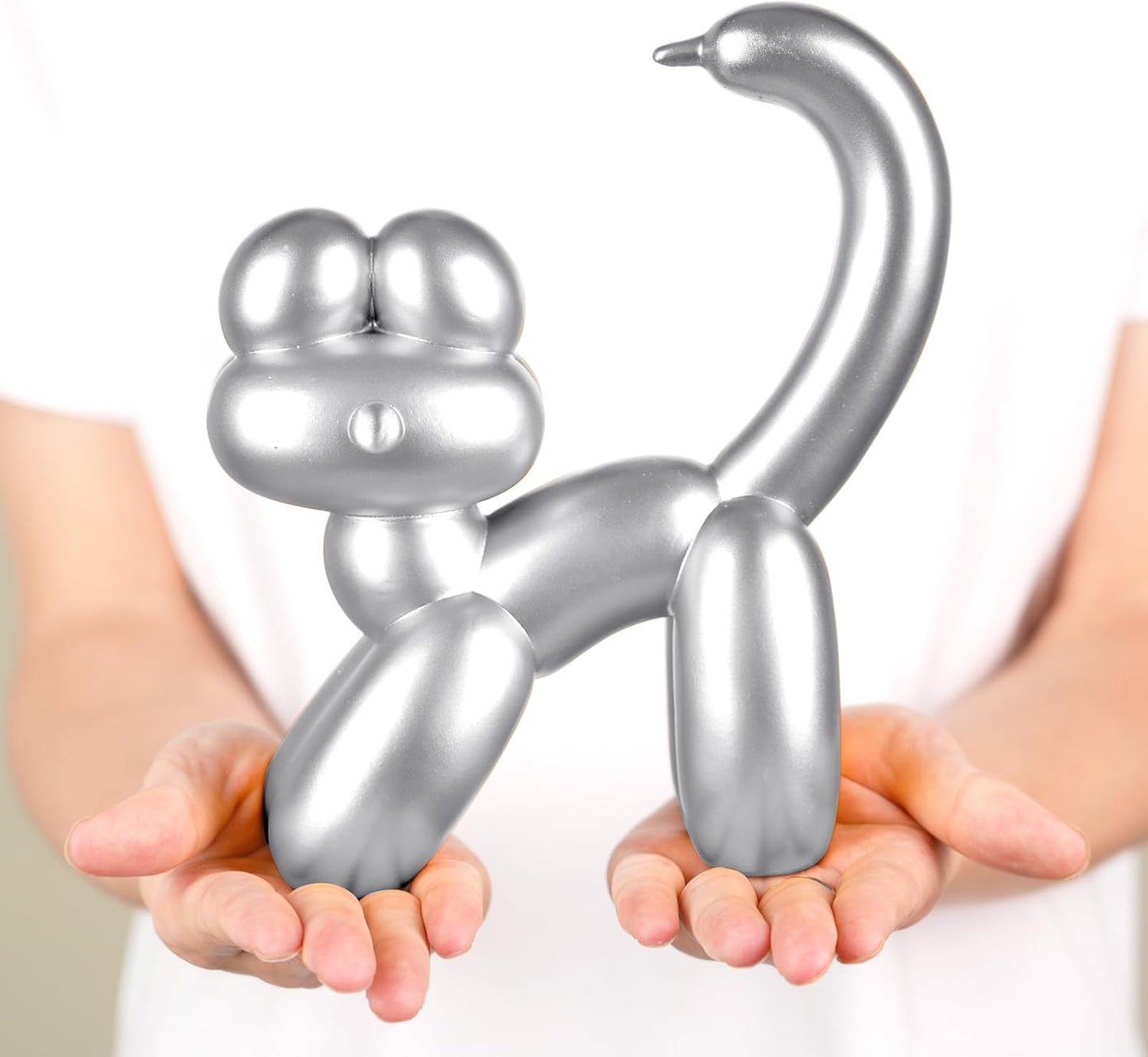 Cute Balloon Cat Statue Decor - 7.8 Inch Modern Cat Statue Ornament, Home Crafts Living Room Desktop Bedroom Sculpture Decoration (Silver, Large)