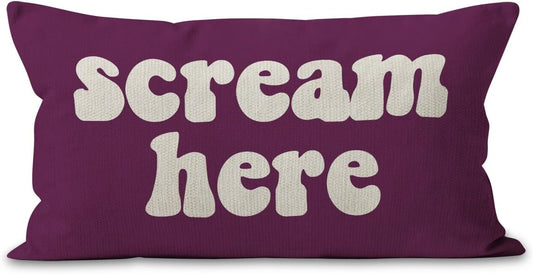 Mancheng-zi Funny Scream Decor, Scream 12x20 Pillow Cover, Fun Pillows,Fun Throw Pillows,Funny Throw Pillows,Fun Decorative Pillows,Scream Here Funny Humor Throw Pillow Case(Purple)