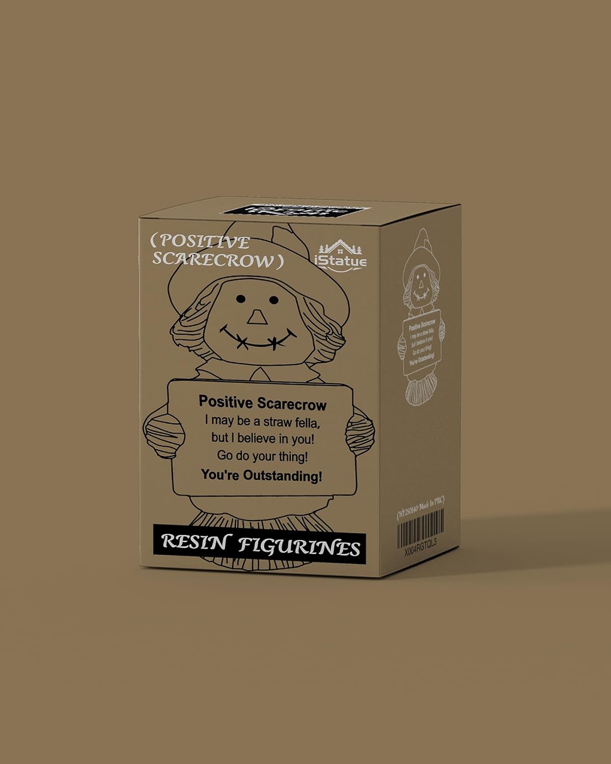 iStatue Positive Scarecrow Fall Figurine – 4.7" Tall Hand-Painted Resin Thanksgiving Decoration with Inspirational Sign – Autumn Harvest Tabletop Décor for Home, Office, Gift (Brown Scarecow)