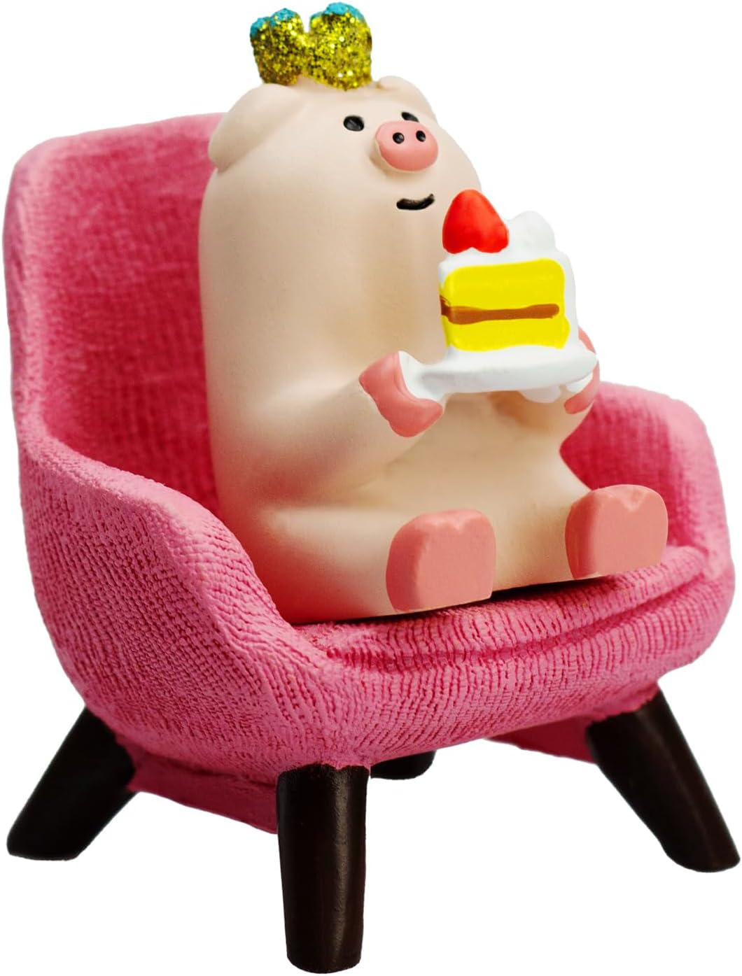 Cute Mini Pig Eating Cake Resin Figurine Apply to for Office, Home Decoration Perfect for Pig Lovers - Pink Sofa
