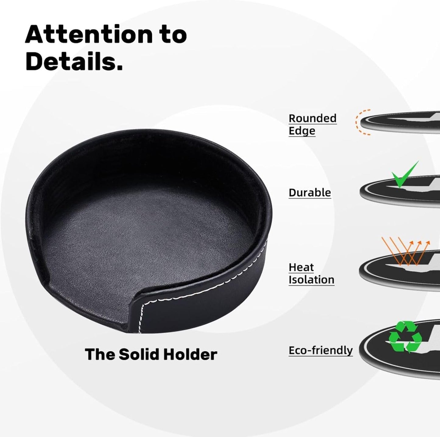 Black and White Texas Flag Leather Drink Coasters Set of 6 with Holder Round Cup Coaster for Table Decor