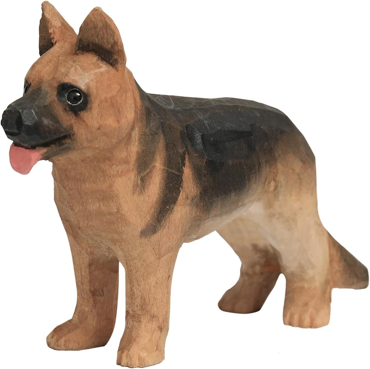 Handmade German Shepherd Dog Figurine - Realistic Wood Carving Statue for Home Decor & Gift - Small Collectible White Cardboard Packaging