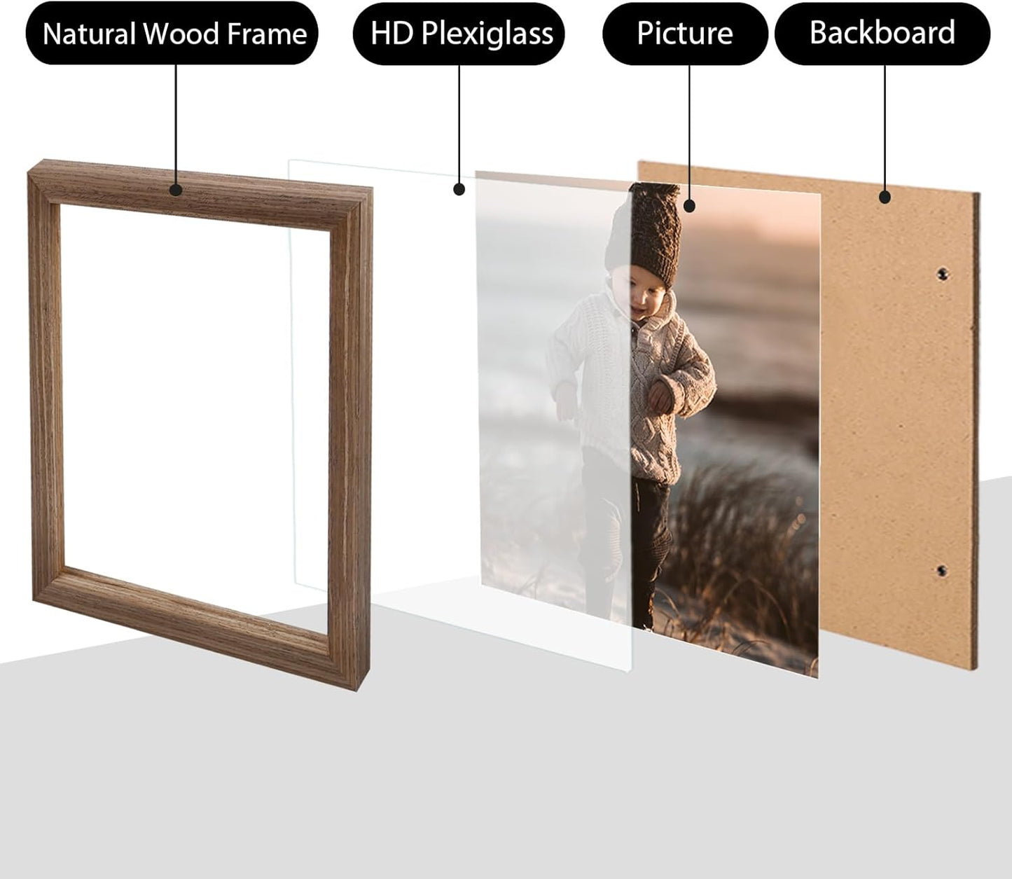 KINLINK 13x13 Picture Frame, Brown Square Solid Wood Frames for Pictures 13x13 without Mat and 12.5x12.5 Music Record Album, Wall Display Photo Frames Brown Wood 1 Pack